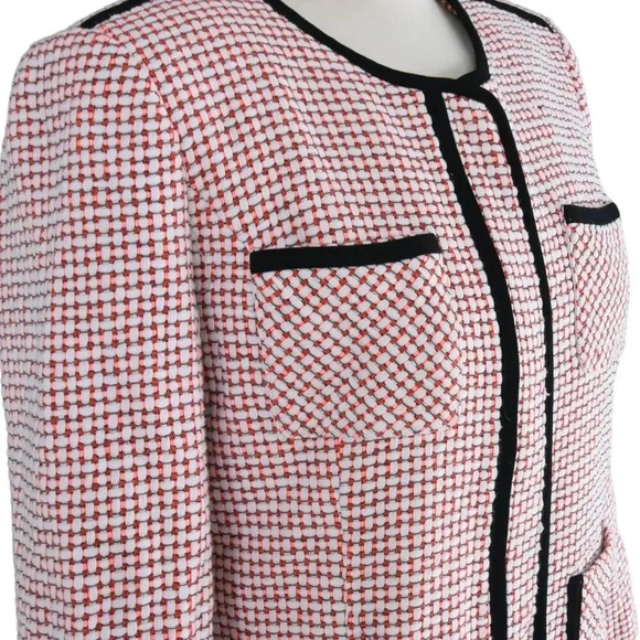 CeCe Cotton Tweed Style Blazer Cropped Black Piping Size 12 Career Twee - Picture 5 of 6